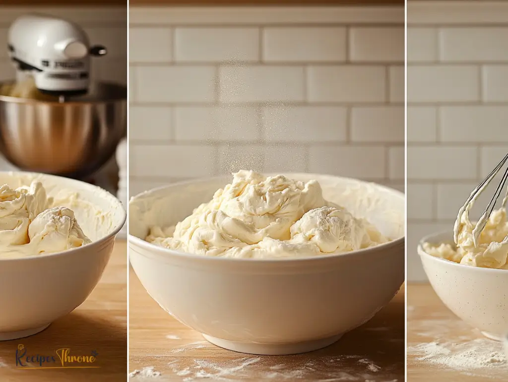 Step-by-step mixing process for cheesecake cookies