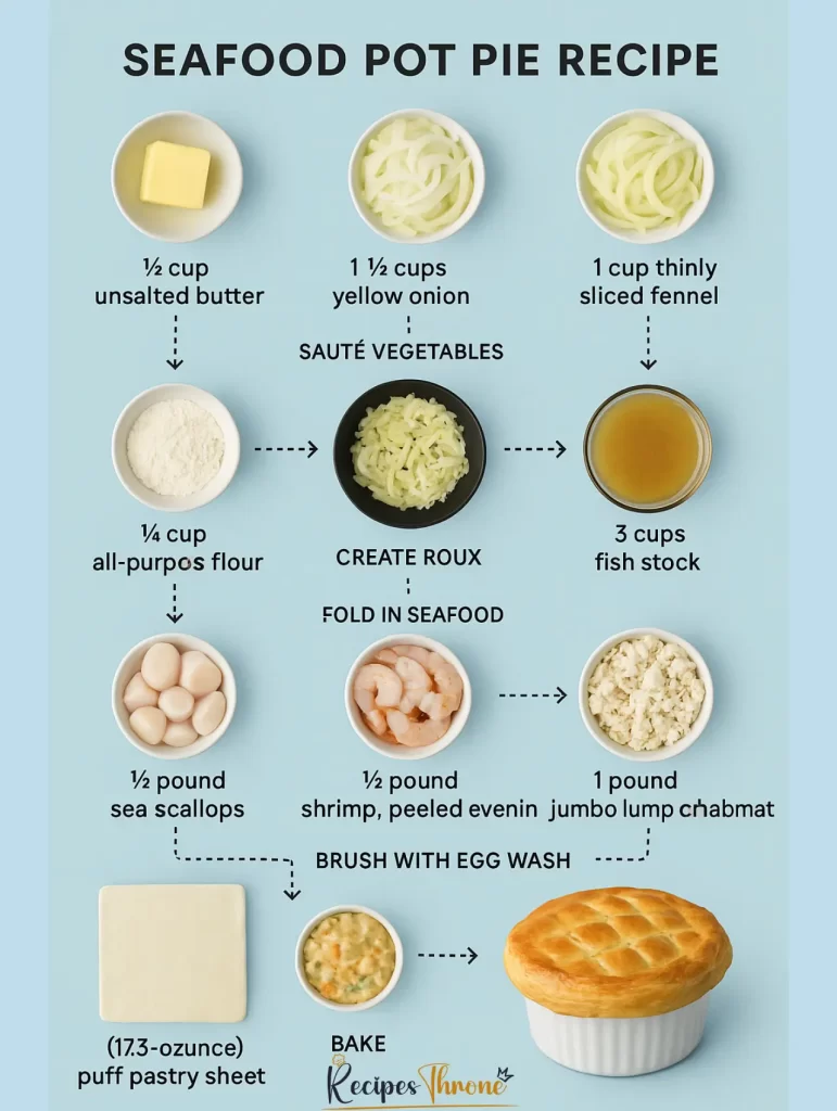 Seafood pot pie recipe process infographic – step by step cooking guide