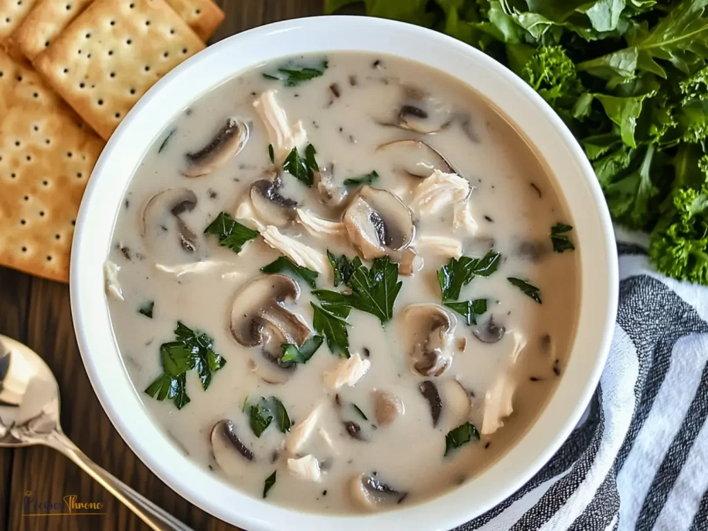 Chicken slow cooker mushroom soup in a cozy bowl