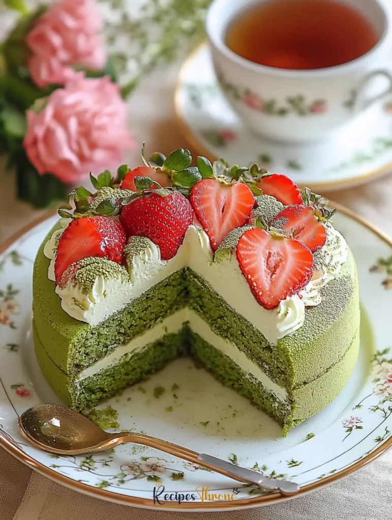 Best Matcha Strawberry Shortcake – Amazing Fusion 7 served matcha strawberry shortcake with tea