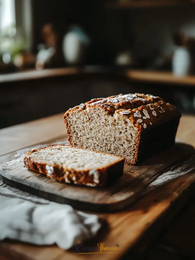 Oat Flour Banana Bread: Moist, Wholesome, Gluten-Free 8 oat flour banana bread loaf sliced on wooden table