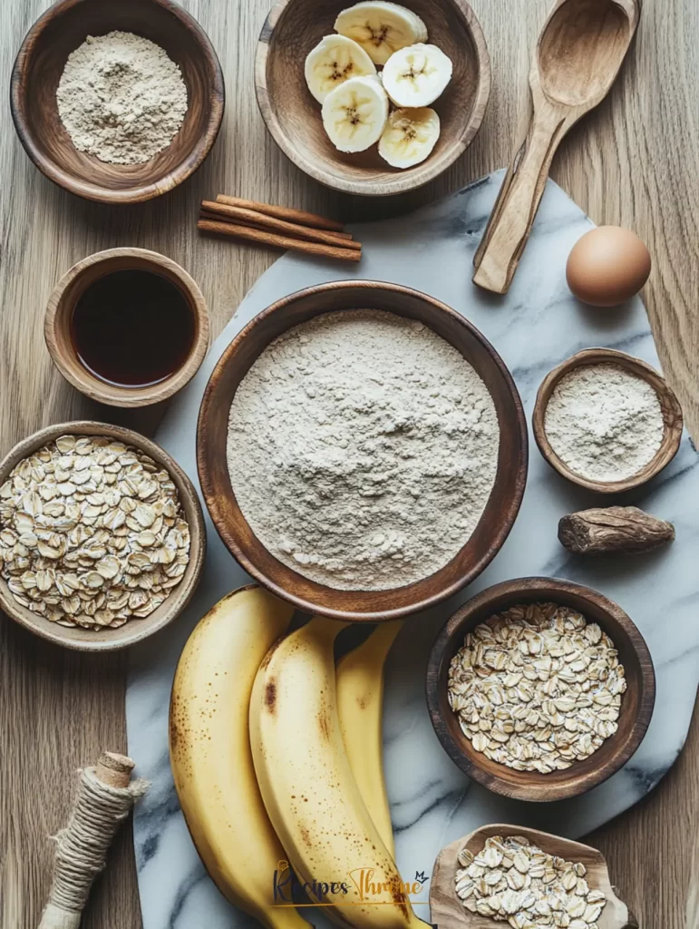 Oat Flour Banana Bread: Moist, Wholesome, Gluten-Free 9 oat flour banana bread ingredients in bowls