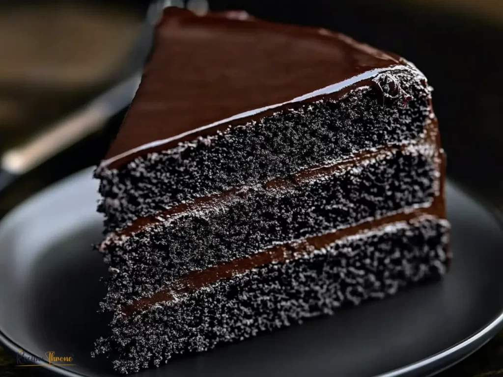 Moist black velvet cake sliced with cream cheese frosting