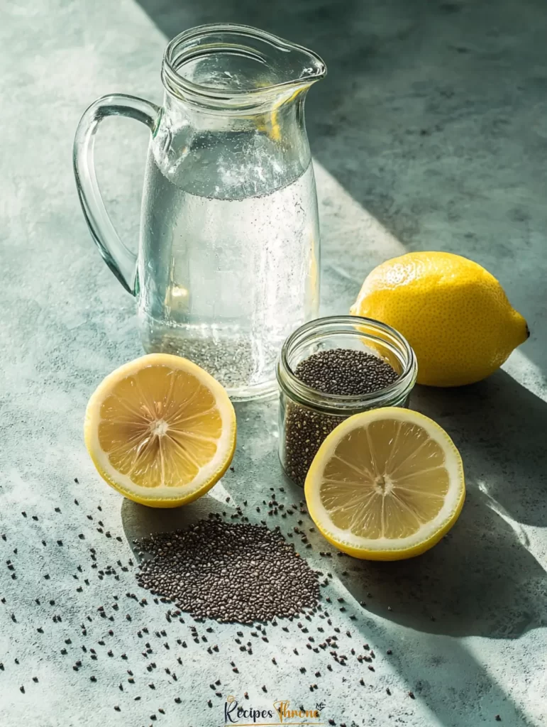 Chia water ingredients flat lay