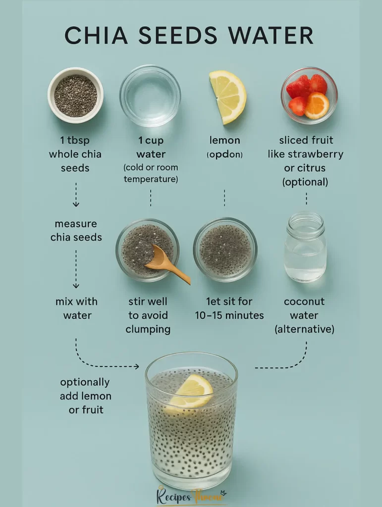 Step-by-step infographic showing how to make chia seeds water